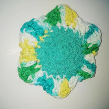 Load image into Gallery viewer, Flower Kitchen Durable Dish  Pot Scrubbies 4&quot; x 4&quot; White Green Teal Yellow