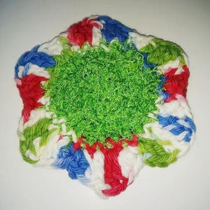Flower Kitchen Durable Dish  Pot Scrubbies 4" x 4" Red Blue White Lime Green