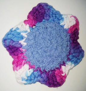 Flower Kitchen Durable Dish  Pot Scrubbies 4" x 4" Blue Pink Purple White