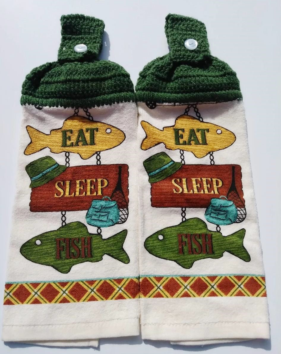Eat Sleep Fish Sign  Hanging Kitchen Towel Set
