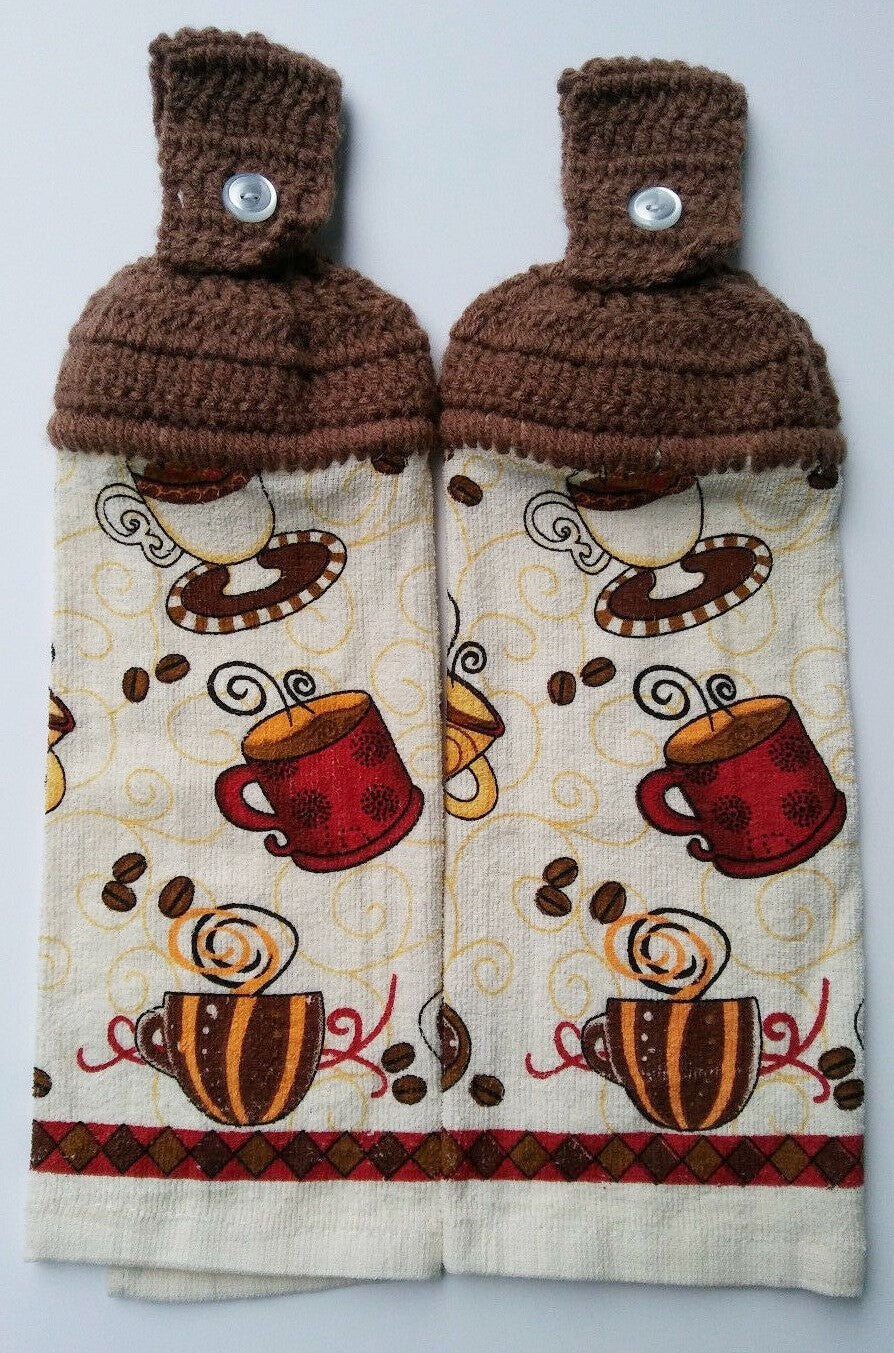 Coffee Cups Brewed Hanging Kitchen Towel Set