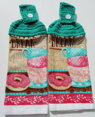 Coffee Break Cups Doughnuts Hanging Kitchen Towel Set