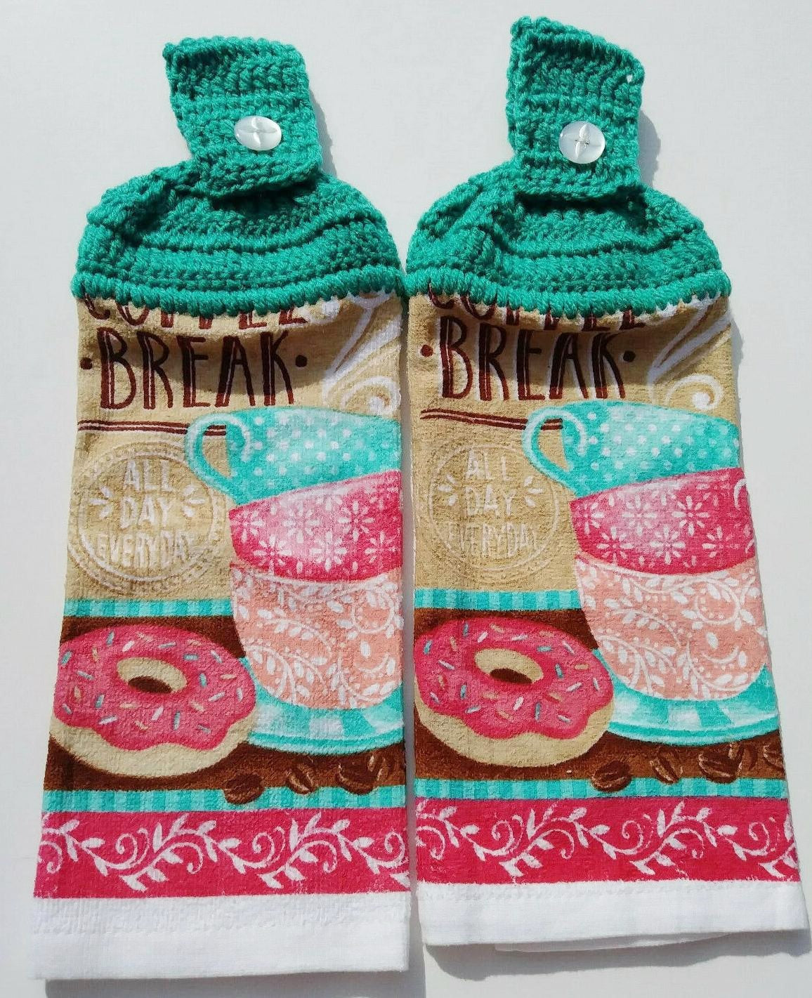 Coffee Break Cups Doughnuts Hanging Kitchen Towel Set