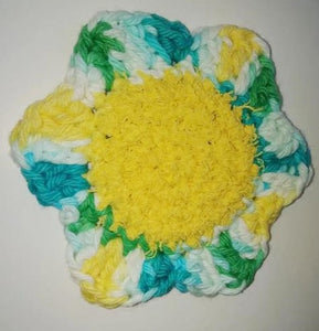 Flower Kitchen Durable Dish  Pot Scrubbies 4" x 4" White Green Teal Yellow