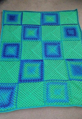 Green & Blues Granny Square Blanket 4' x 5'