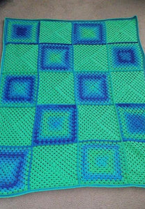 Green & Blues Granny Square Blanket 4' x 5'