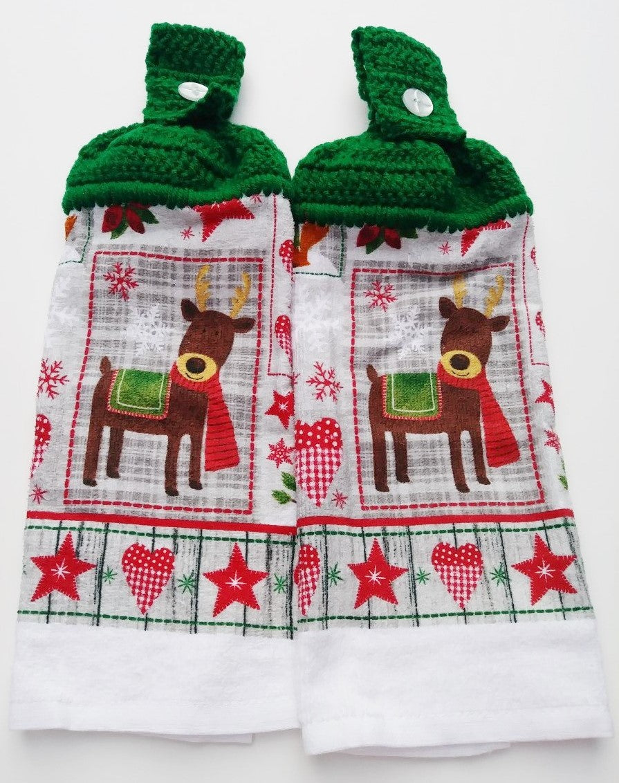Folk Art Christmas Reindeer Hanging Kitchen Towel Set