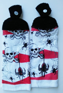 Halloween Skulls & Spiders Hanging Kitchen Towel Set