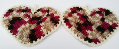 Heart Shaped Brown Beige Cream Magenta Potholder Set