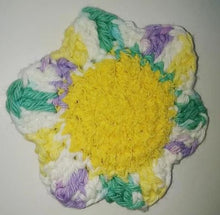 Load image into Gallery viewer, Flower Kitchen Durable Dish  Pot Scrubbies 4&quot; x 4&quot; White Lavender Teal Yellow