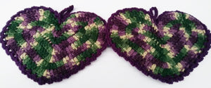 Heart Shaped Purple Thyme Green Potholder Set