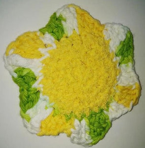 Flower Kitchen Durable Dish Pot Scrubbies 4" x 4" Yellow Lime Green White