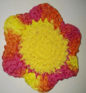 Flower Kitchen Durable Dish Pot Scrubbies 4" x 4" Yellow Pink Orange