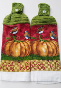 Fall Pumpkin Birds Hanging Kitchen Towel Set