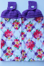 Load image into Gallery viewer, Floral Flowers Purple Coral Yellow Hanging Kitchen Towel Set