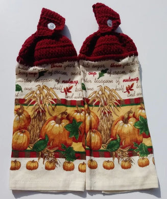 Autumn Fall Harvest Pumpkin Hanging Kitchen Towel Set