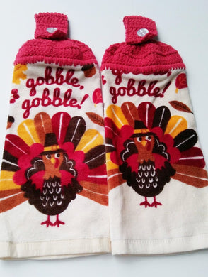 Gobble Gobble Thanksgiving Turkey Hanging Kitchen Towel Set