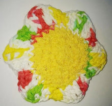 Load image into Gallery viewer, Flower Kitchen Durable Dish Pot Scrubbies 4&quot; x 4&quot; Yellow Lime Coral White