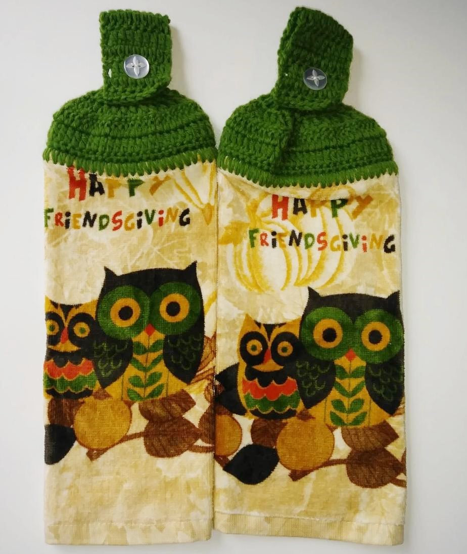 Thanksgiving Owls Happy Friendsgiving Hanging Kitchen Towel Set