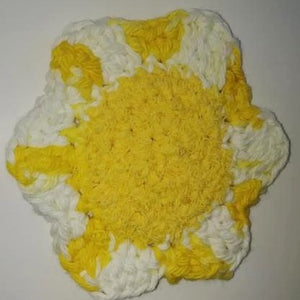 Flower Kitchen Durable Dish  Pot Scrubbies 4" x 4" White Shades of Yellow