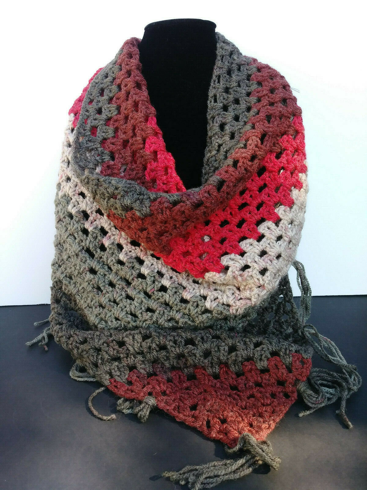 Triangle Scarf Shawl With Fringe Red Velvet Red Gray Women's Accessories