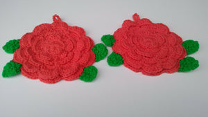 Rose Coral Flower Hot Pad Potholder Set