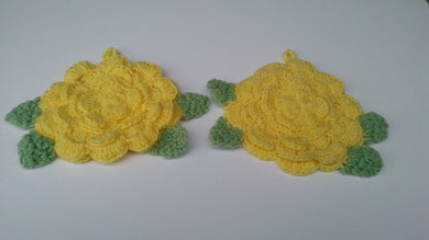 Rose Pale Yellow Flower Hot Pad Potholder Set