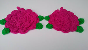 Rose Hot Pink Flower Hot Pad Potholder Set