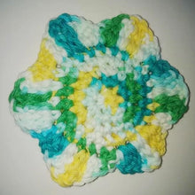 Load image into Gallery viewer, Flower Kitchen Durable Dish  Pot Scrubbies 4&quot; x 4&quot; White Green Teal Yellow