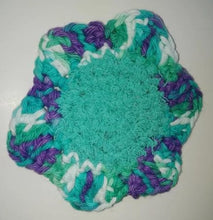 Load image into Gallery viewer, Flower Kitchen Durable Dish  Pot Scrubbies 4&quot; x 4&quot; White Teal Lavender