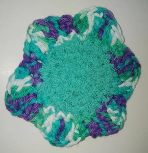 Flower Kitchen Durable Dish  Pot Scrubbies 4" x 4" White Teal Lavender