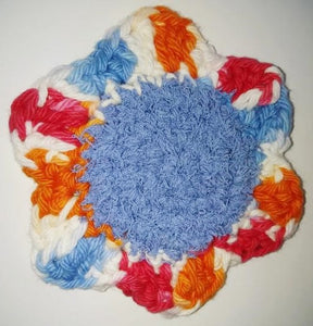 Flower Kitchen Durable Dish Pot Scrubbies 4" x 4" Orange Blue Red White