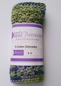 Dishcloth Washrag Washcloth Set of 3 Cotton 7" x 7" Color Countryside Green Purple