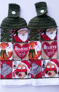 Christmas Santa Fox Owl Ornament Tree Hanging Kitchen Towel Set
