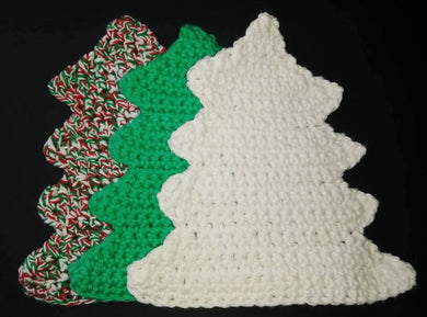 Christmas Tree Shaped Dishcloths Washcloths Dishrags Washrags Set of 3 Cotton